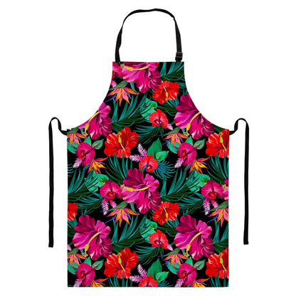 Hawaii Floral Flowers Pattern Print Bib Apron With Pocket