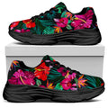 Hawaii Floral Flowers Pattern Print Black Chunky Shoes