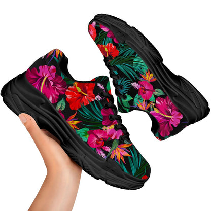 Hawaii Floral Flowers Pattern Print Black Chunky Shoes