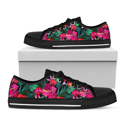 Hawaii Floral Flowers Pattern Print Black Low Top Sneakers