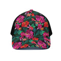 Hawaii Floral Flowers Pattern Print Black Mesh Trucker Hat