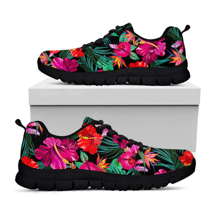 Hawaii Floral Flowers Pattern Print Black Running Shoes