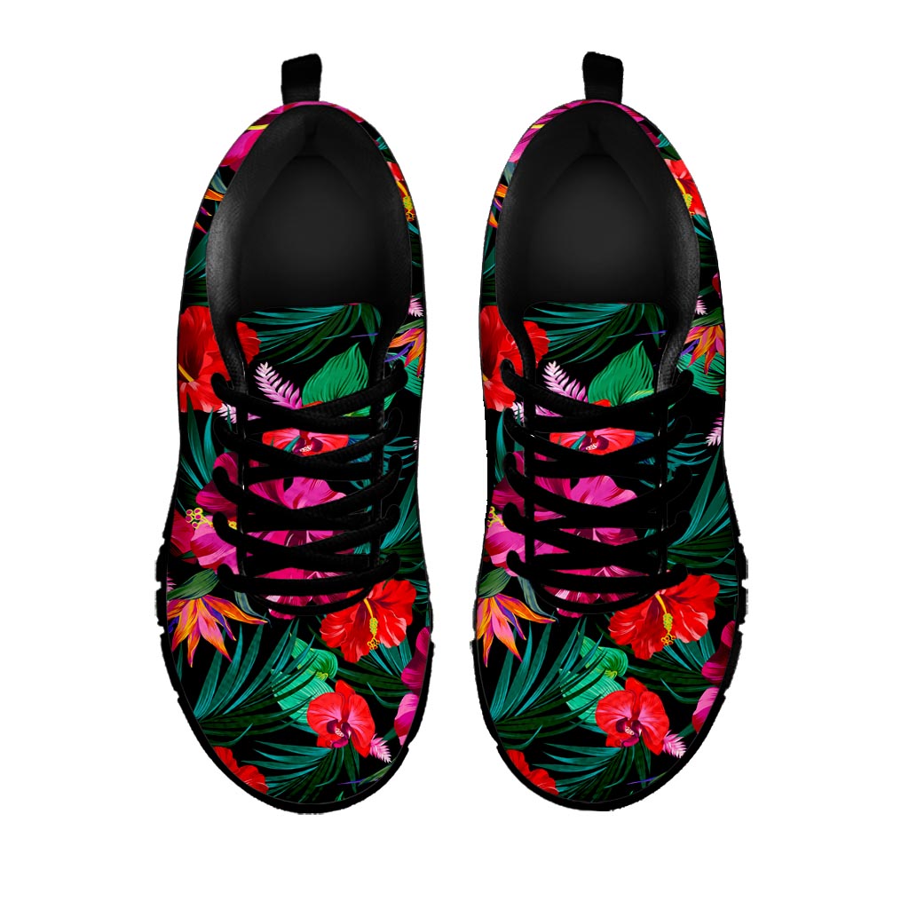 Hawaii Floral Flowers Pattern Print Black Running Shoes