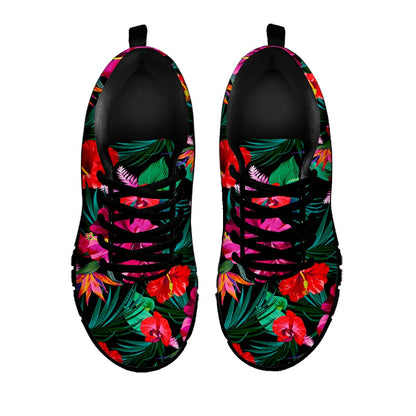 Hawaii Floral Flowers Pattern Print Black Running Shoes