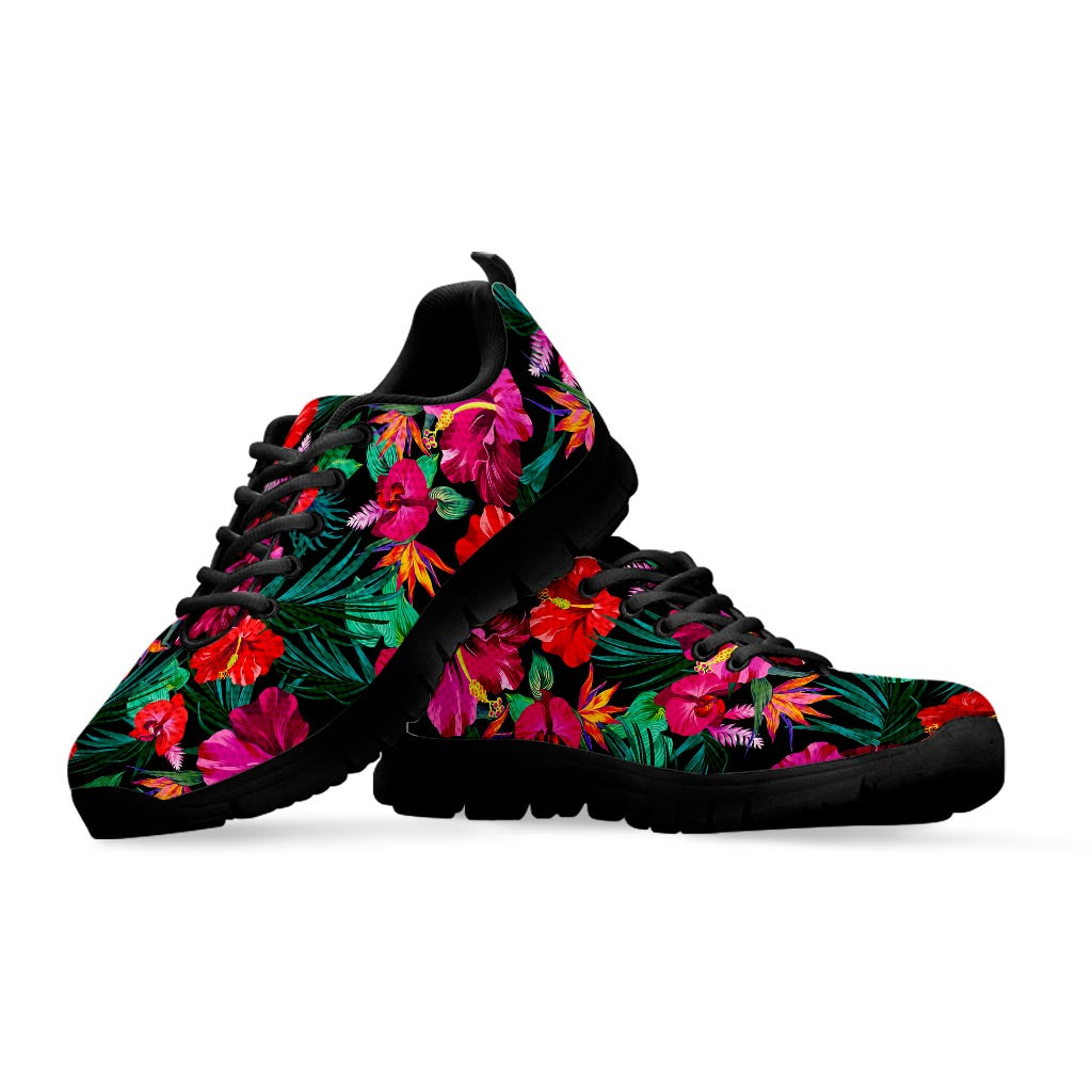 Hawaii Floral Flowers Pattern Print Black Running Shoes