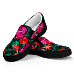 Hawaii Floral Flowers Pattern Print Black Slip On Sneakers