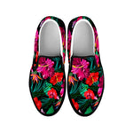 Hawaii Floral Flowers Pattern Print Black Slip On Sneakers