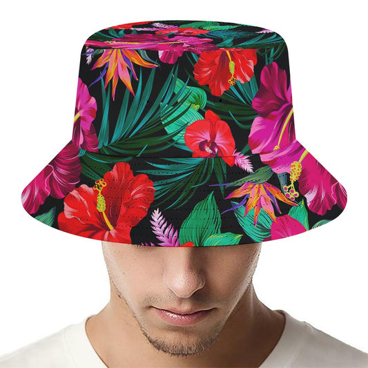 Hawaii Floral Flowers Pattern Print Bucket Hat