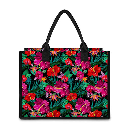 Hawaii Floral Flowers Pattern Print Canvas Tote Bag