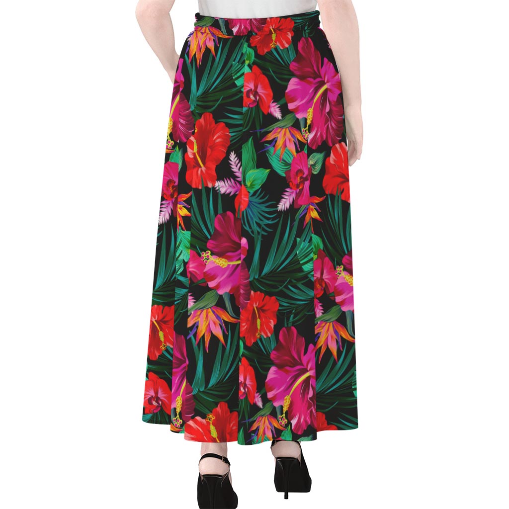 Hawaii Floral Flowers Pattern Print Chiffon Maxi Skirt