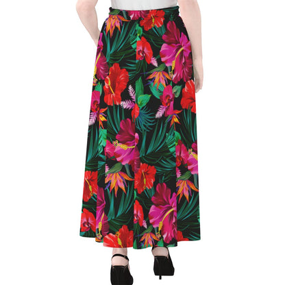 Hawaii Floral Flowers Pattern Print Chiffon Maxi Skirt