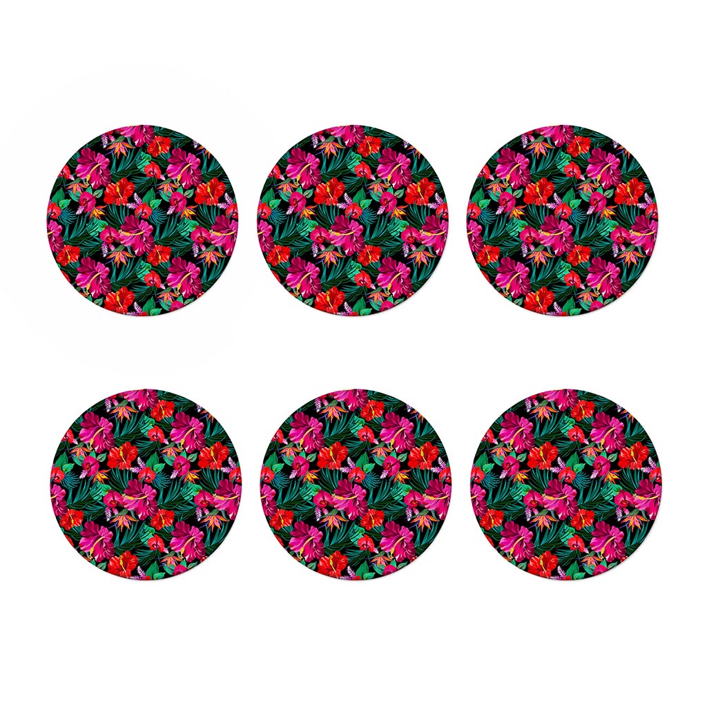 Hawaii Floral Flowers Pattern Print Coaster Set