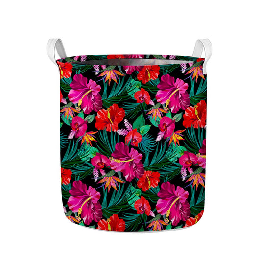 Hawaii Floral Flowers Pattern Print Collapsible Laundry Basket