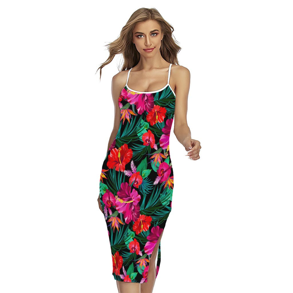 Hawaii Floral Flowers Pattern Print Cross Back Cami Dress