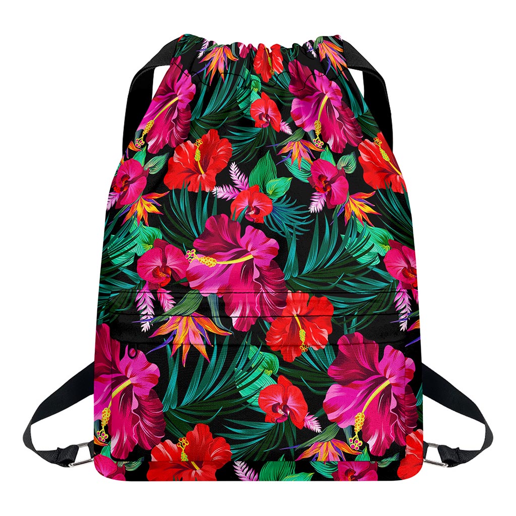 Hawaii Floral Flowers Pattern Print Drawstring Backpack
