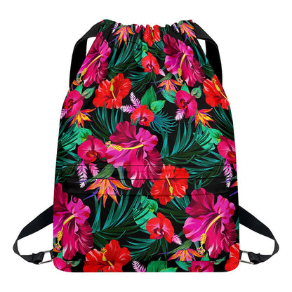 Hawaii Floral Flowers Pattern Print Drawstring Backpack