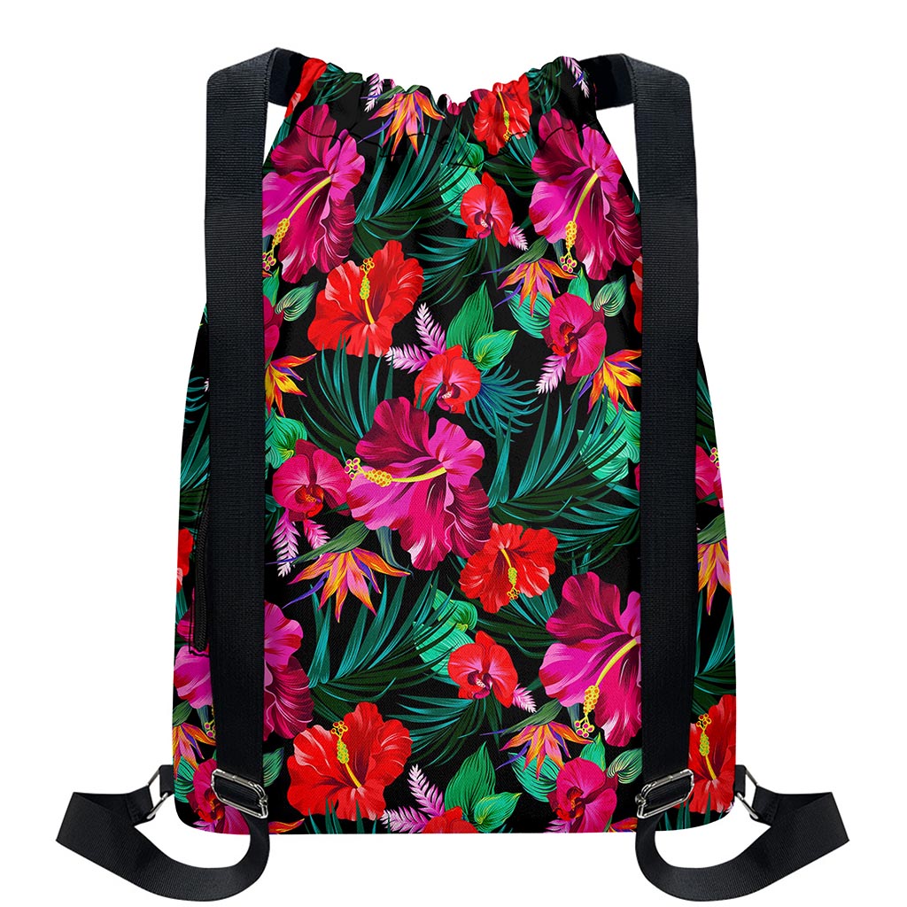 Hawaii Floral Flowers Pattern Print Drawstring Backpack