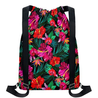 Hawaii Floral Flowers Pattern Print Drawstring Backpack