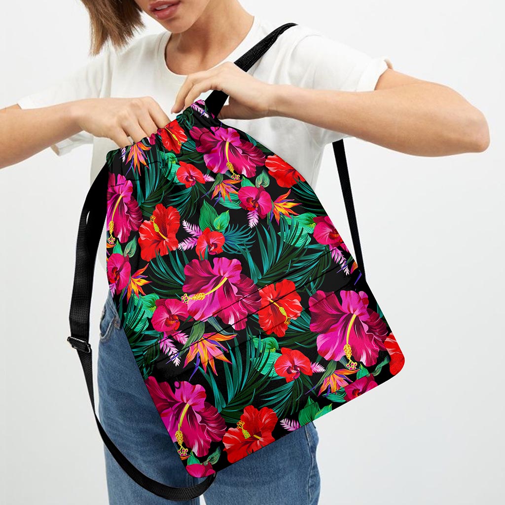 Hawaii Floral Flowers Pattern Print Drawstring Backpack