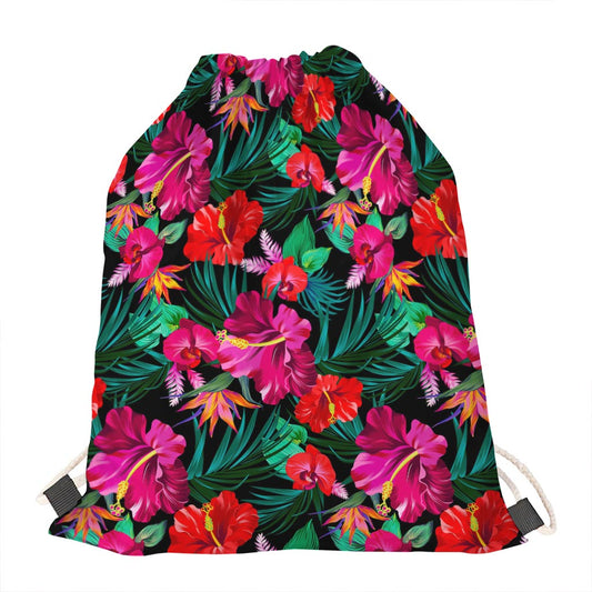 Hawaii Floral Flowers Pattern Print Drawstring Bag