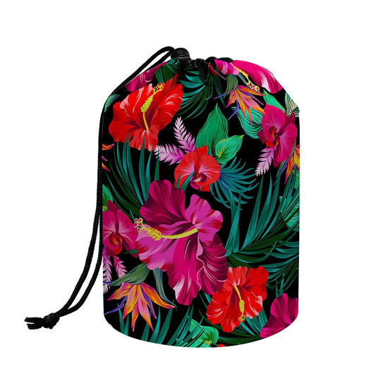 Hawaii Floral Flowers Pattern Print Drawstring Makeup Bag