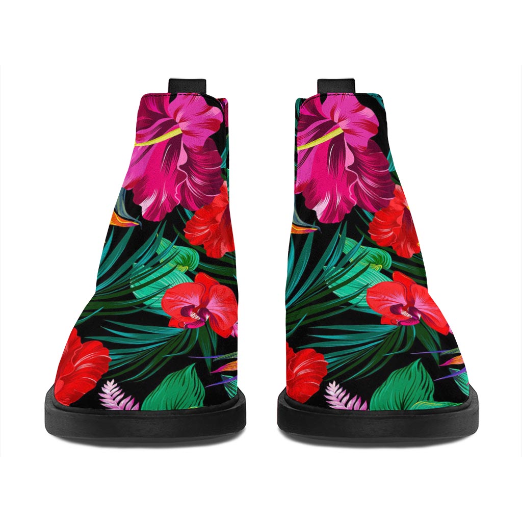 Hawaii Floral Flowers Pattern Print Flat Ankle Boots