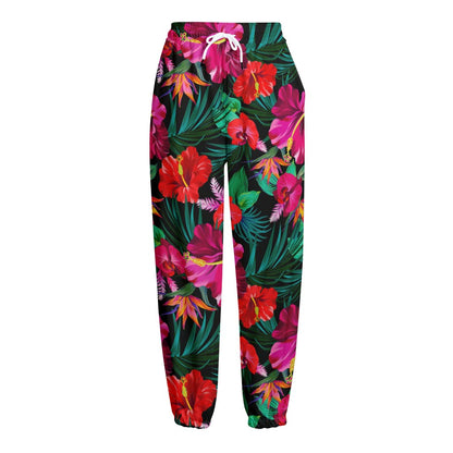 Hawaii Floral Flowers Pattern Print Fleece Lined Knit Pants