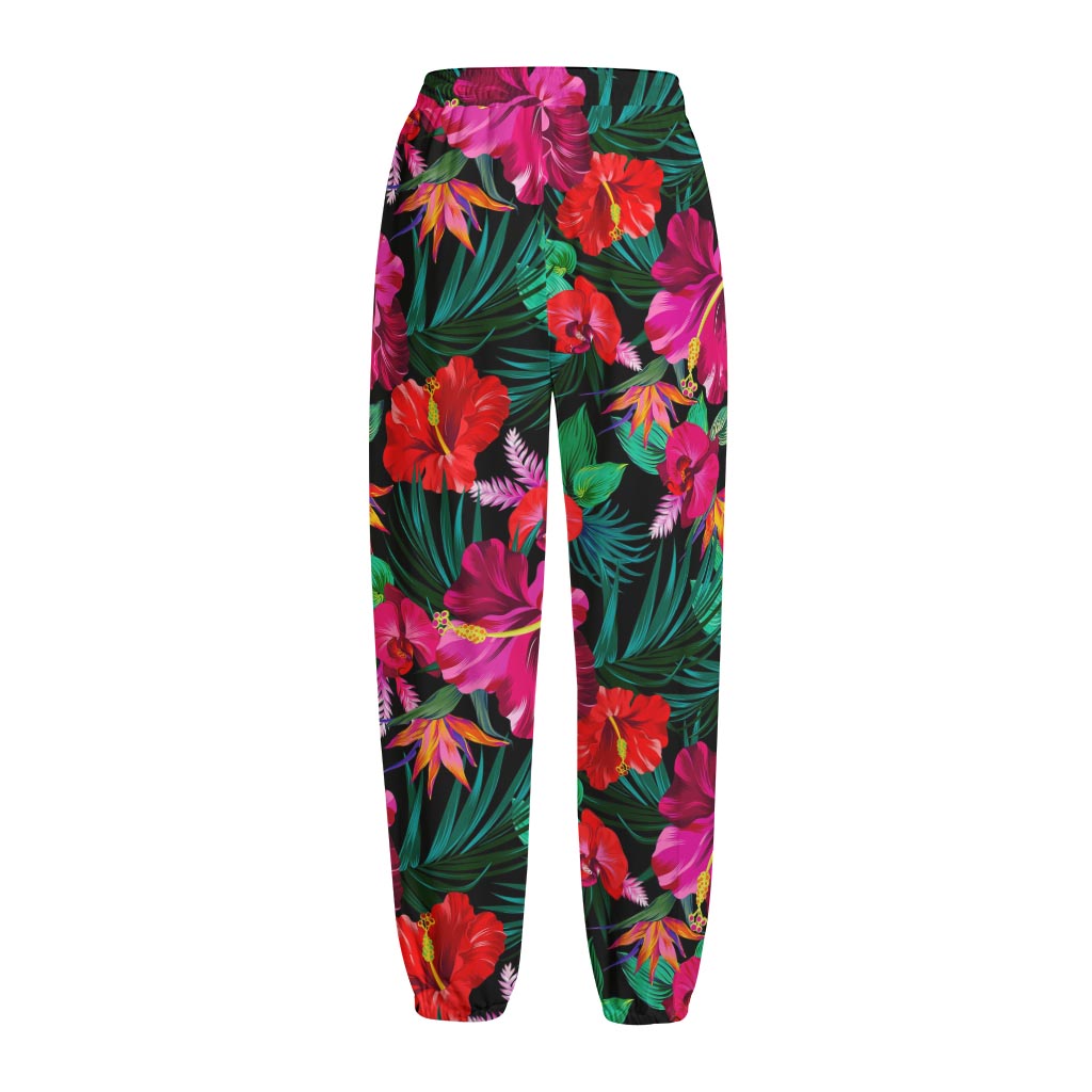 Hawaii Floral Flowers Pattern Print Fleece Lined Knit Pants