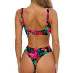 Hawaii Floral Flowers Pattern Print Front Bow Tie Bikini