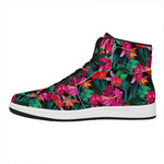 Hawaii Floral Flowers Pattern Print High Top Leather Sneakers