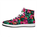 Hawaii Floral Flowers Pattern Print High Top Leather Sneakers