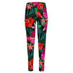 Hawaii Floral Flowers Pattern Print High-Waisted Pocket Leggings