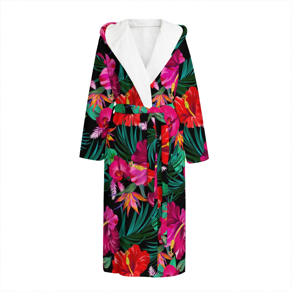 Hawaii Floral Flowers Pattern Print Hooded Bathrobe