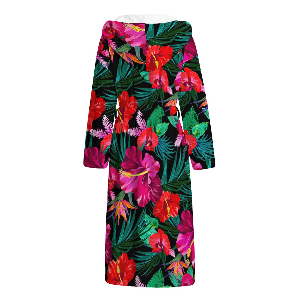 Hawaii Floral Flowers Pattern Print Hooded Bathrobe