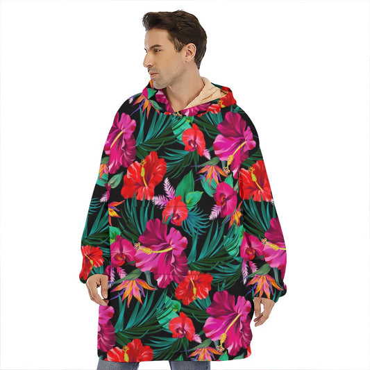 Hawaii Floral Flowers Pattern Print Hoodie Blanket