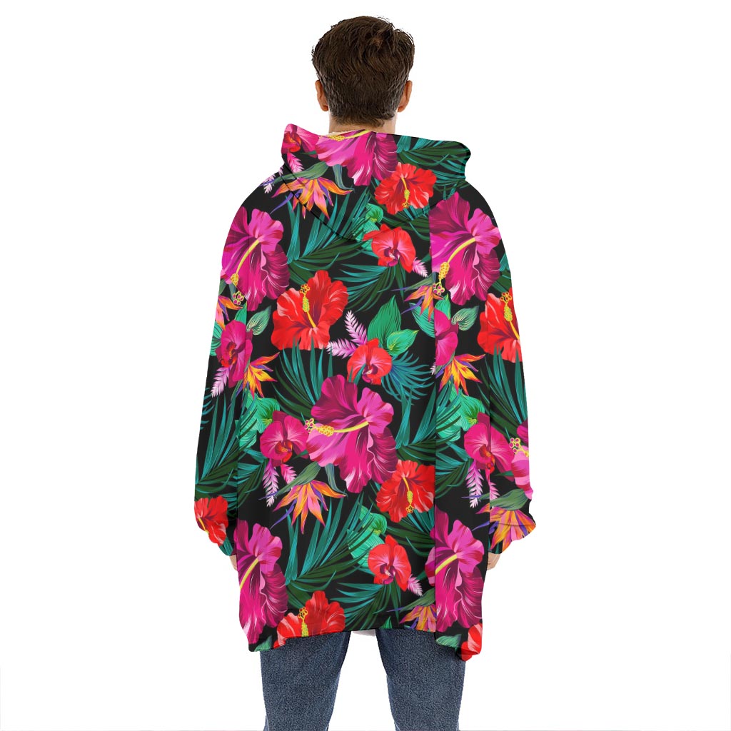 Hawaii Floral Flowers Pattern Print Hoodie Blanket
