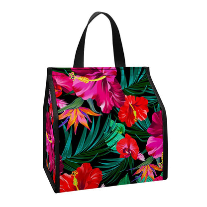 Hawaii Floral Flowers Pattern Print Insulated Lunch Tote