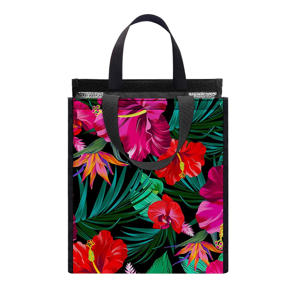 Hawaii Floral Flowers Pattern Print Insulated Lunch Tote