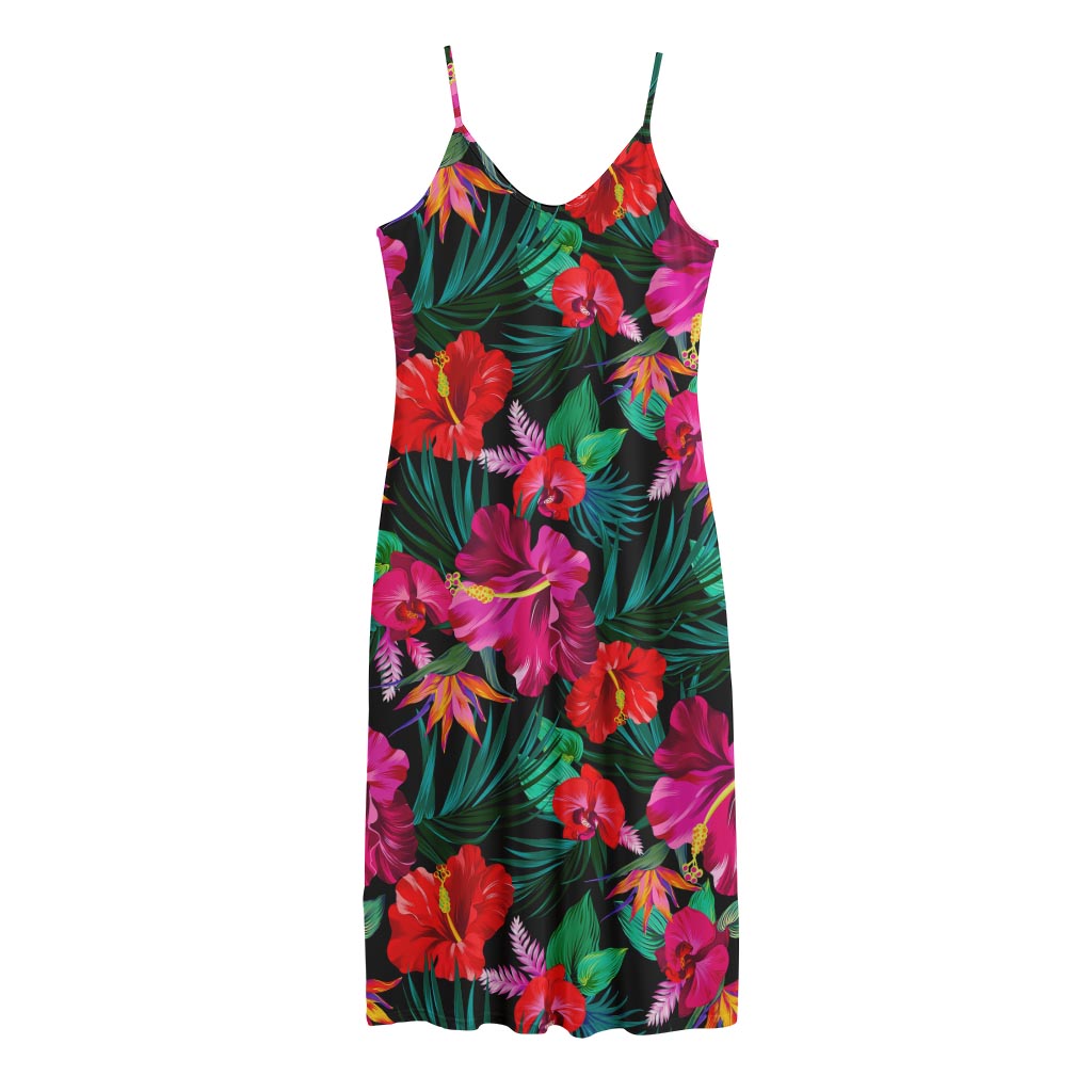 Hawaii Floral Flowers Pattern Print Jersey Midi Cami Dress