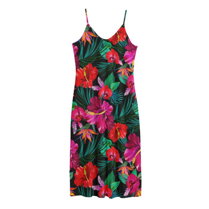 Hawaii Floral Flowers Pattern Print Jersey Midi Cami Dress