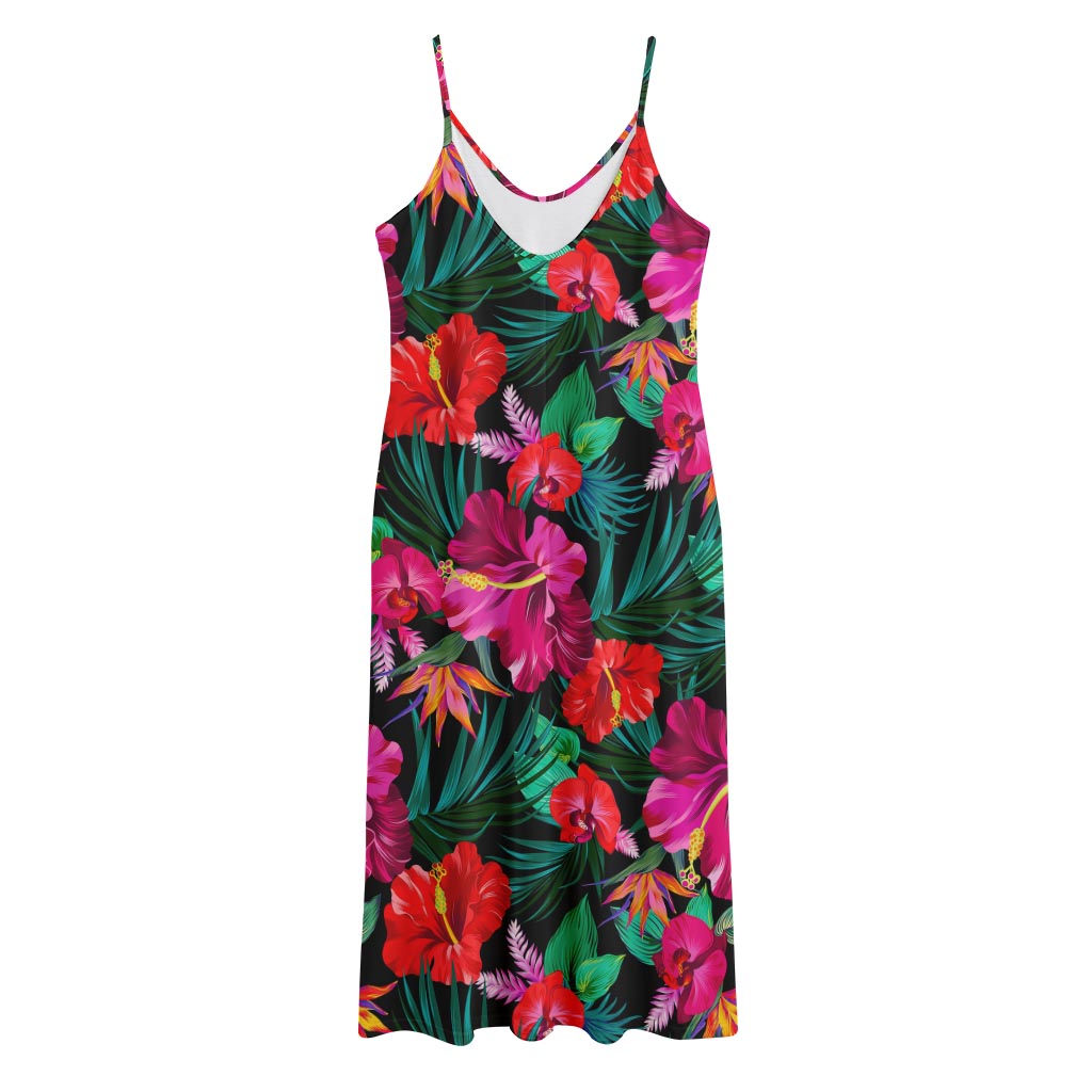 Hawaii Floral Flowers Pattern Print Jersey Midi Cami Dress