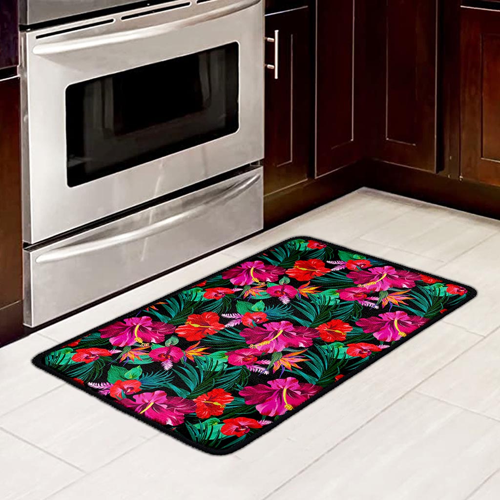 Hawaii Floral Flowers Pattern Print Kitchen Mat