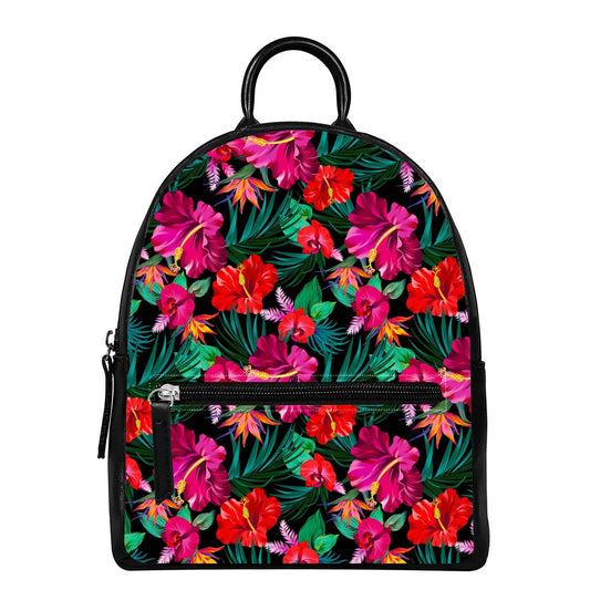 Hawaii Floral Flowers Pattern Print Leather Backpack