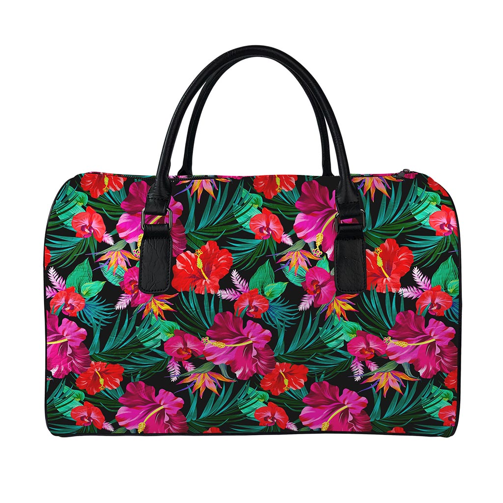 Hawaii Floral Flowers Pattern Print Leather Duffle Bag