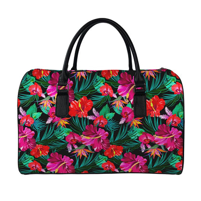 Hawaii Floral Flowers Pattern Print Leather Duffle Bag
