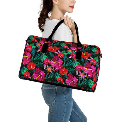 Hawaii Floral Flowers Pattern Print Leather Duffle Bag