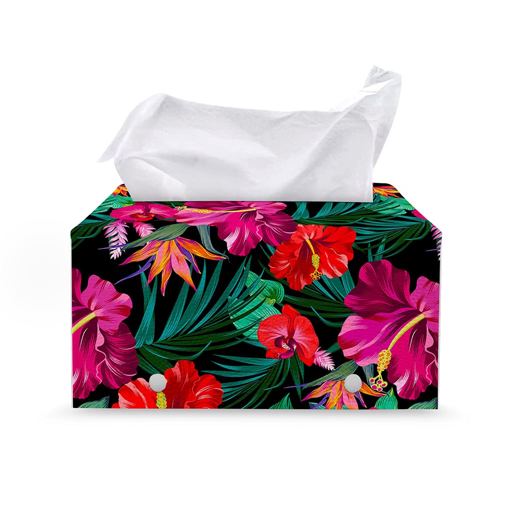 Hawaii Floral Flowers Pattern Print Leather Tissue Box Cover