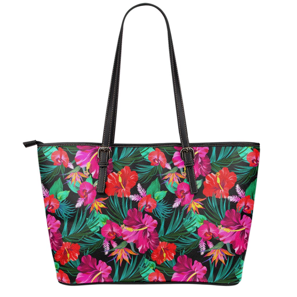 Hawaii Floral Flowers Pattern Print Leather Tote Bag