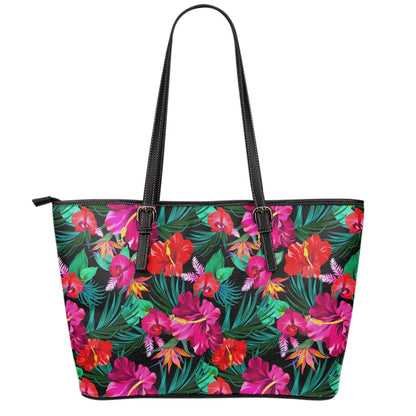 Hawaii Floral Flowers Pattern Print Leather Tote Bag