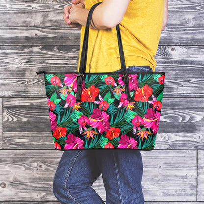 Hawaii Floral Flowers Pattern Print Leather Tote Bag